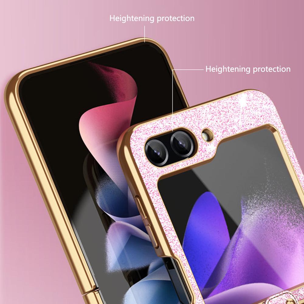 For Samsung Galaxy Z Flip7 FE 5G/Z Flip6 5G Case Glitter Leather+PC Electroplating Phone Cover Ring Kickstand