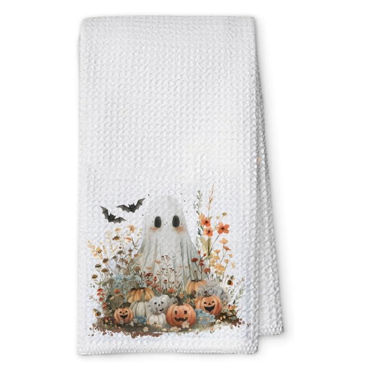 Pevná Halloweenská Kuchyňská Utěrka Kostkovaná Textura Bavlněná Směs Tkaniny Absorpční Utěrka na Nádobí pro Sváteční Akcent