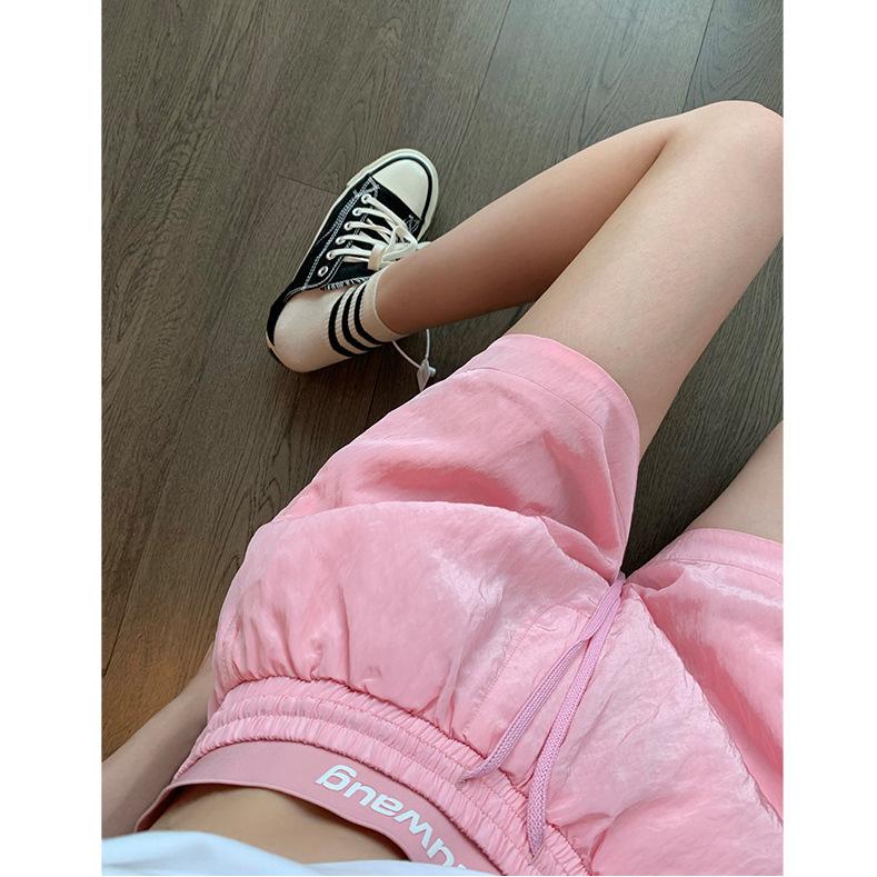 Small Pink Casual Shorts Korean Summer New High-waist Loose Design Wide-leg Pants Drawstring