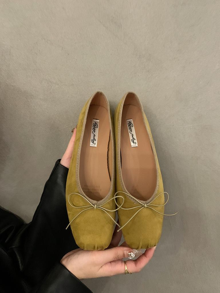 Happy Feelings Flat Bottom Shallow Mouth Ballet Silver Single Shoes Women's Shoes 2025 Bow Red Boat Shoes
