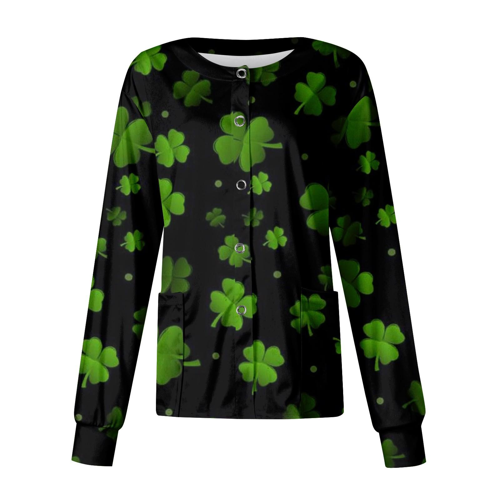 

Женская повседневная однобортная рубашка с длинными рукавами St. Кардиган для рабочей одежды с принтом ко Дню Святого Патрика XXXXXL чёрный