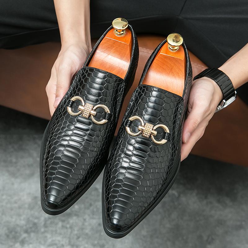 New Fashionable Snake Skin Pattern Design Luxury High-quality Decorative Buckle Mens Shoes Breathable Comfortable Leisure Loafer