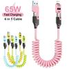 4-in-1 Coiled USB C Cable for Car [240W Fast Charging] USB C to L/Type C/USB A Cable Charger for iPhone15 14 13 12 /iPad Android