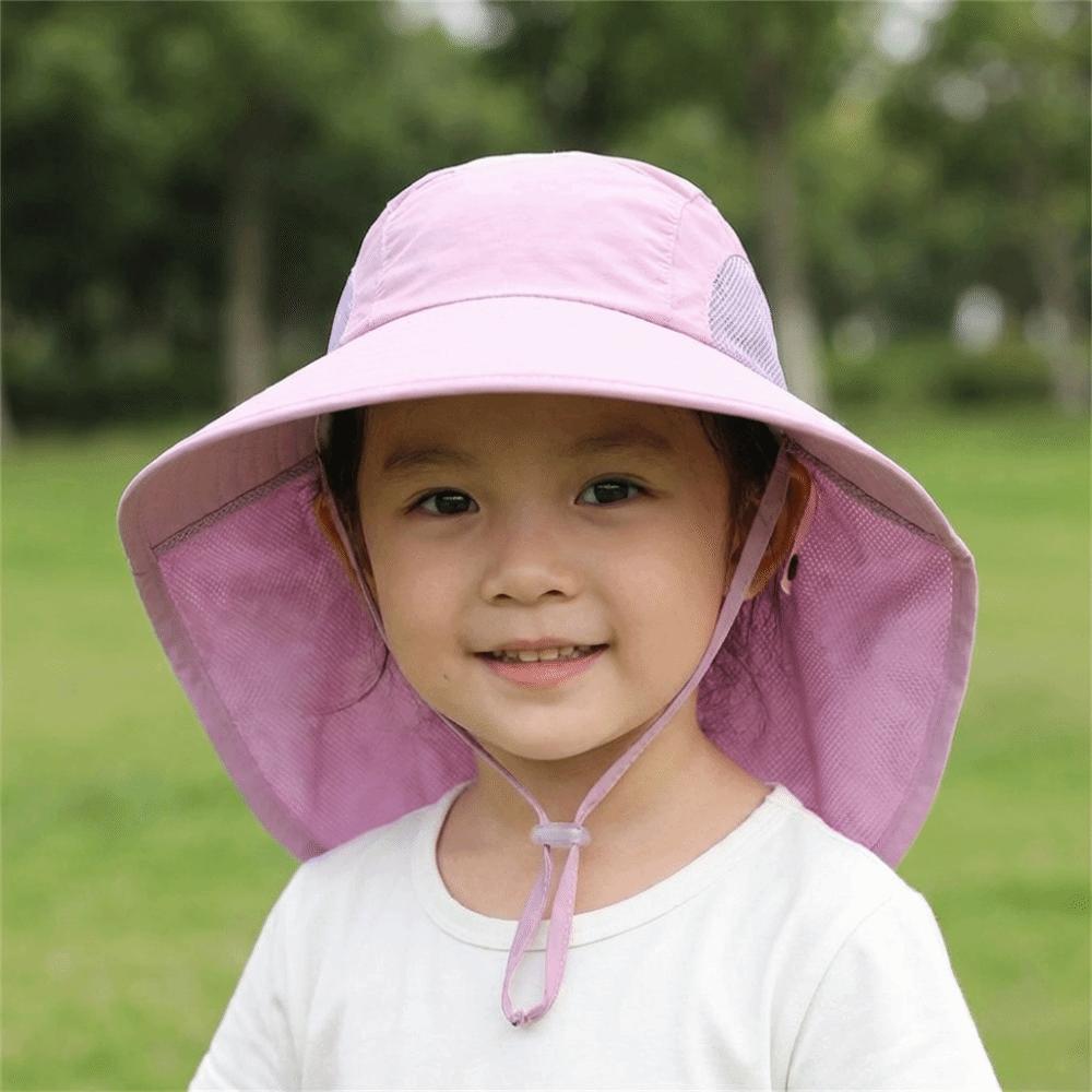 Wide Brim Children Bucket Hat Solid Color Summer Sun Hat Foldable Sunscreen Cap  Baby