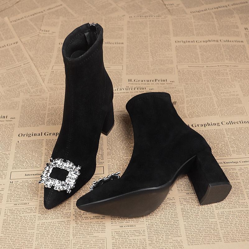 

Fashion Pointed Toe Suede Heeled Booties Autumn Winter Women s Ankle Boots Chic and Elegant Y2k Goth Trend 2025 Hot Female Short Shoes 42