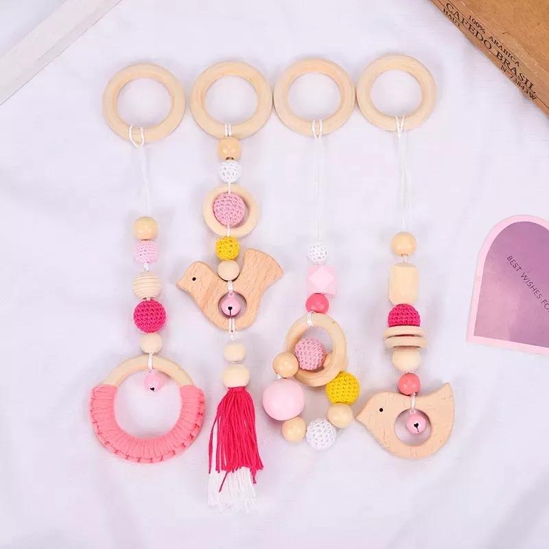 Decoration Fringe Pendant Beech Wooden Baby Teethers Set Animal Shape Baby Learning Toys Custom New Born Gift Set Teether Set