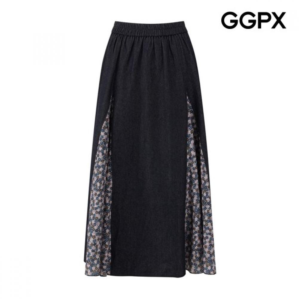 Ggpx New York Flower Pattern Color Block Denim Skirt Gq5sk005f navy/F
