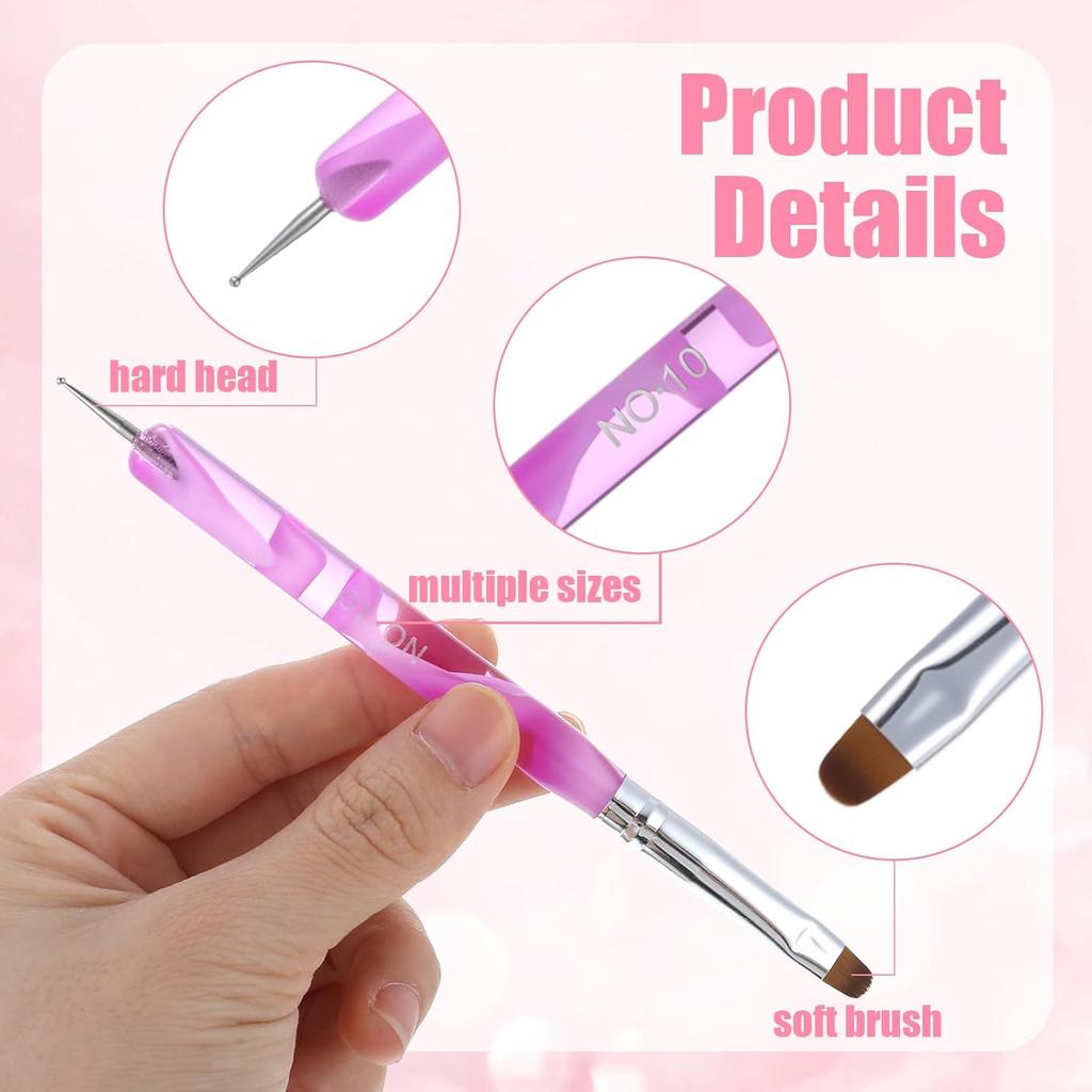 4 Pcs French Brush for Nails with Dotting Tool, Gel Acrylic Brush for Nail Detailed Designs, Two Way DIY Gel Nail Brushes Professional Manicure