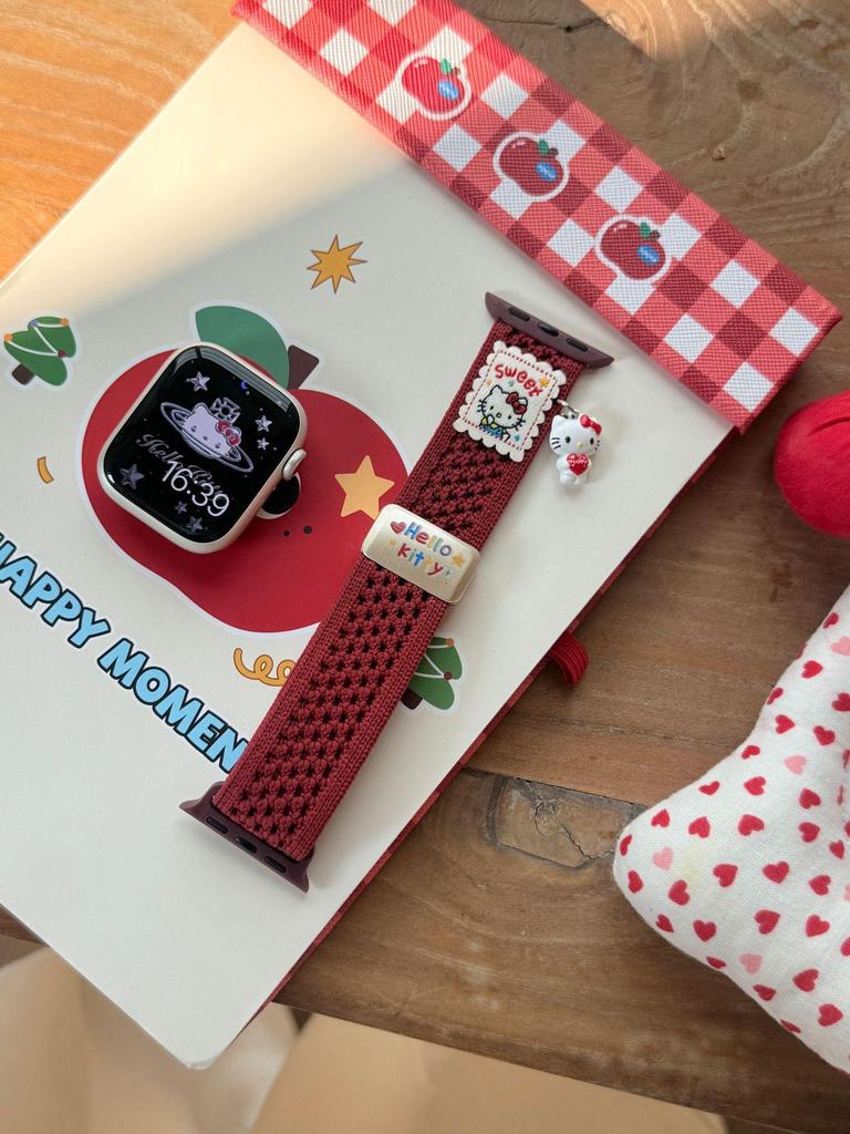 Compatible Apple S11 Watch Band: Breathable Woven Cartoon Pendant with Magnetic Buckle for iWatch 1098765SE