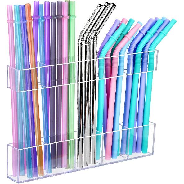 9.5" Large Acrylic Straw Holder for Cabinet Door – Kitchen Cabinets Straws Organizer, Reusable Tumbler, Small Kitchens Accessories Storage
