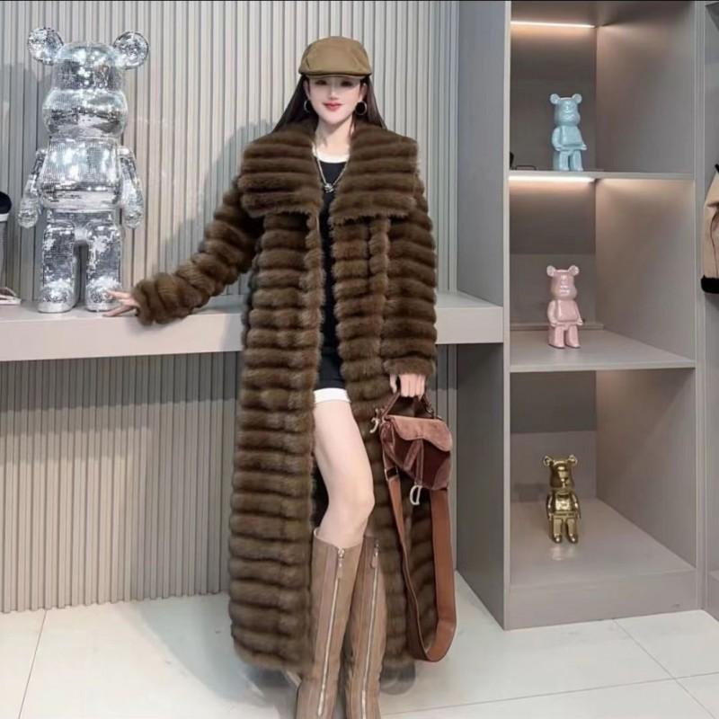 Womens Long Faux Mink Fur Coat 2026 Fall Winter Warm Fashion Street Outerwear