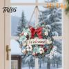 Rustic Farmhouse Ornament Wooden Christmas Welcome Sign, Animal Round Hanging Door Decor, Festive Wall Sign for Window Garden Holiday Decor