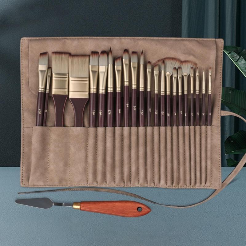 22 Stück Pinsel mit Pinselhalter, Anti-Haarausfall Nylon-Pinsel für Öl-, Acryl- und Aquarellmalerei