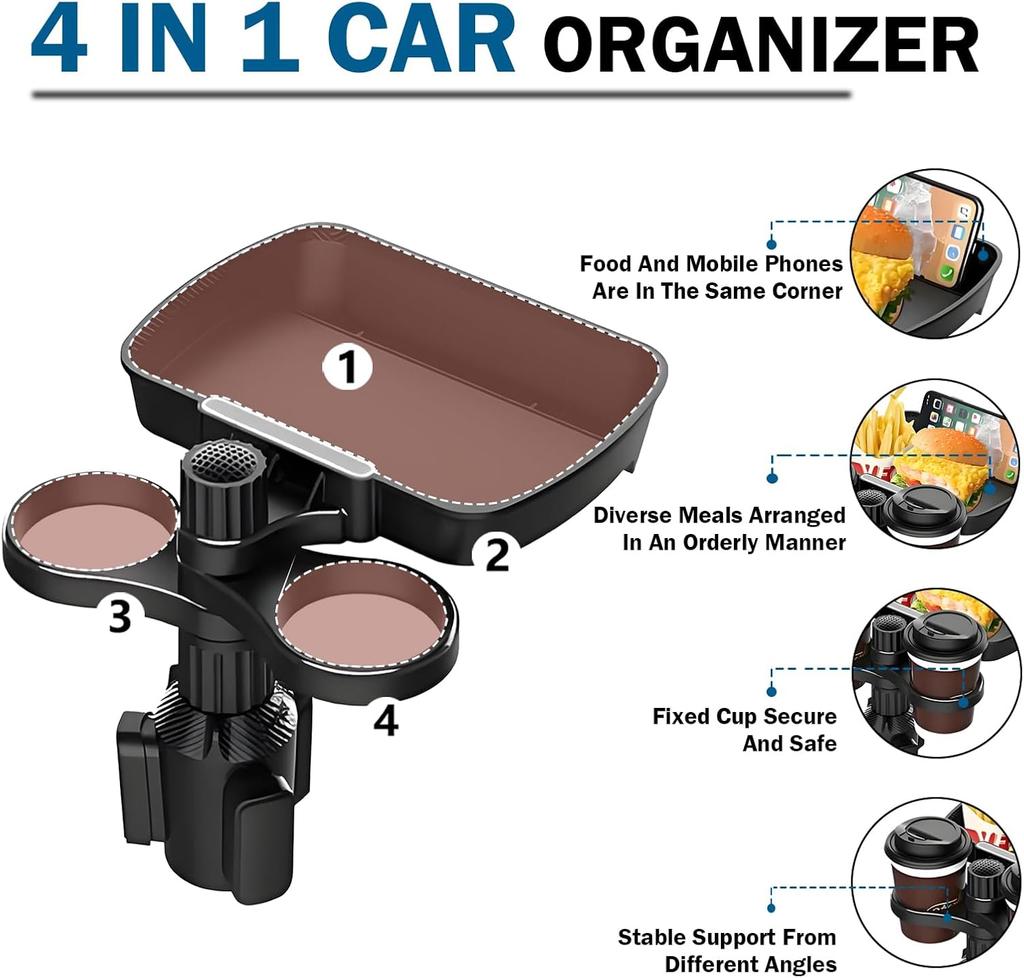 Car Cup Holder Extender 360 Degree Rotating Detachable Multifunctional Car Seat Snack Tray Drink Holder For Travel Truck And Road Trip Use