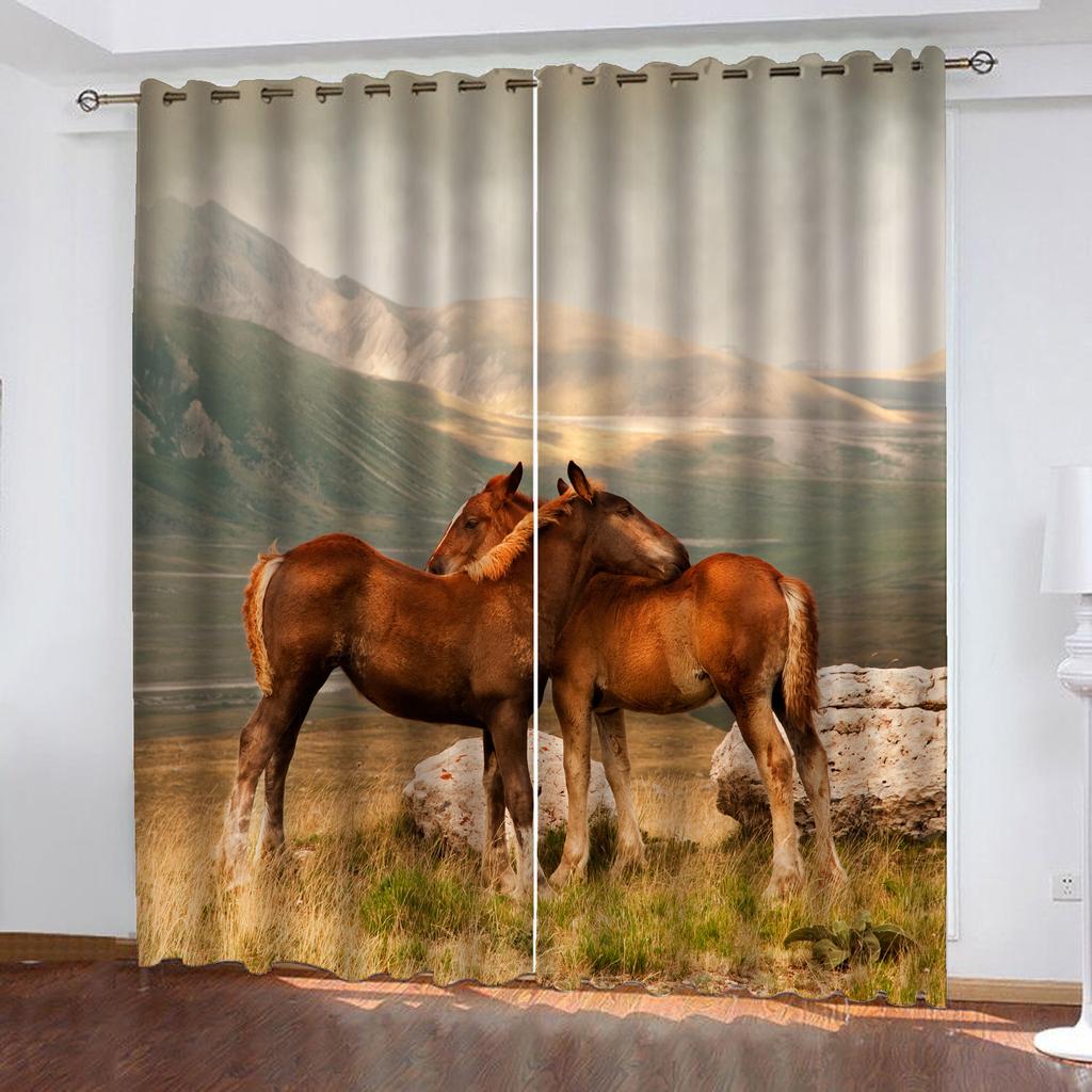 Horse Animal 100% Polyester Home Decor Living Room Bedroom Blackout Curtains Balcony Screen Cartoon Cute Perforated