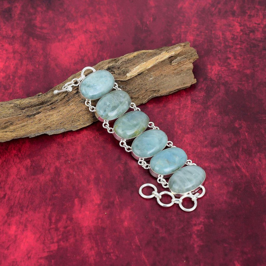 Bijoux en pierres précieuses naturelles aigue-marine, bracelet et collier en argent sterling massif 925, ensemble de bijoux uniques faits main, cadeau pour maman