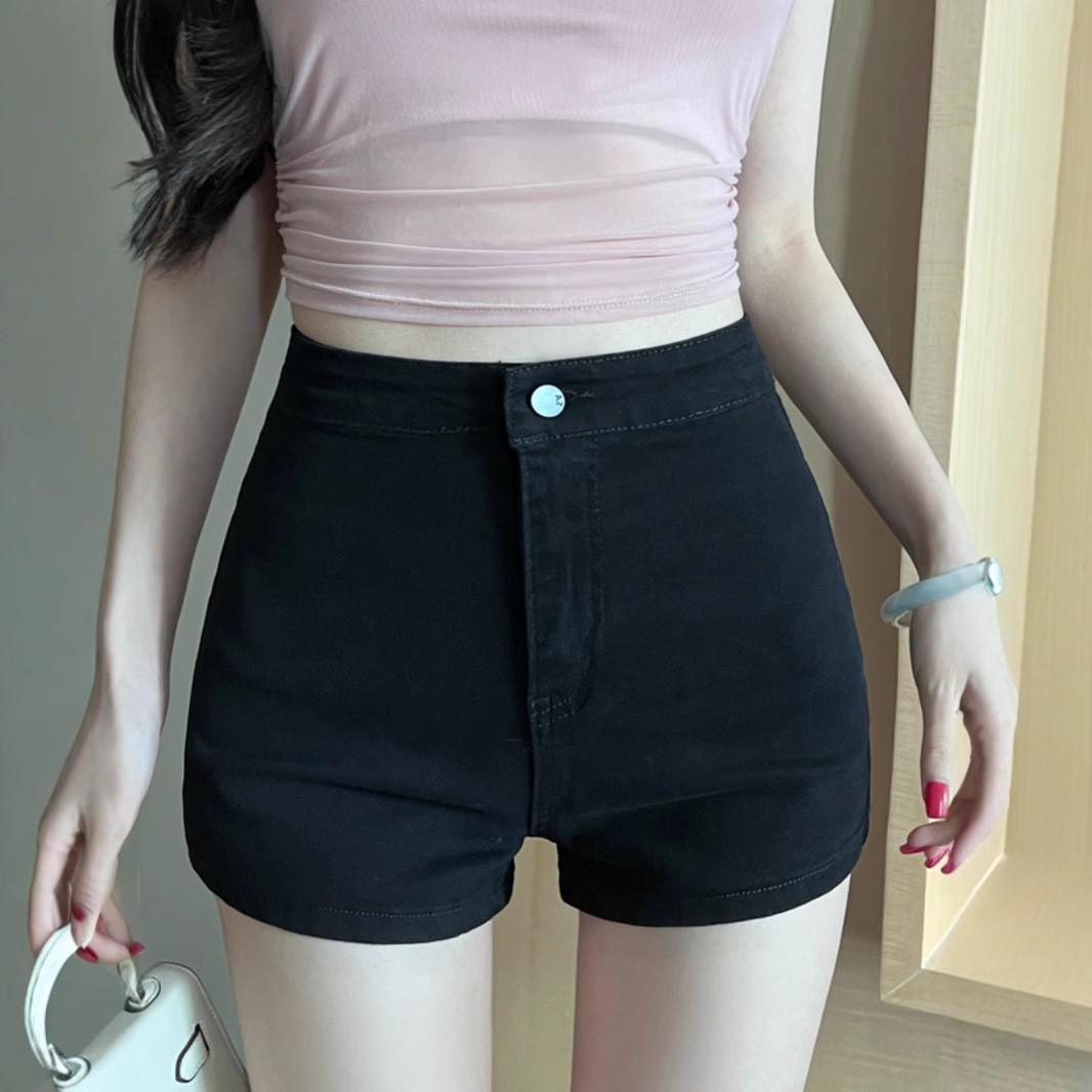 

Женские черные джинсовые шорты с высокой посадкой и широкими штанинами - Лето 2025, стройнящие, повседневные, горячие шорты XS чёрный