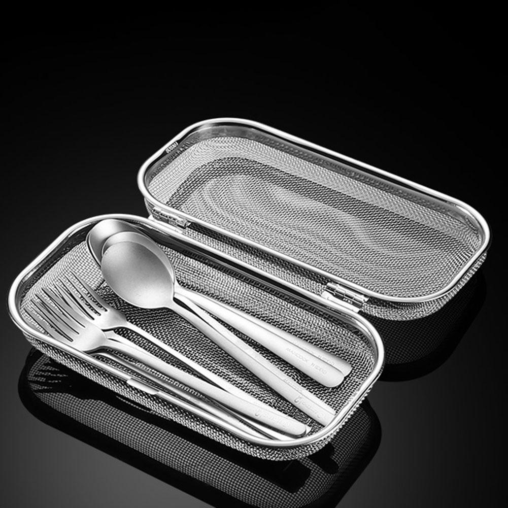Förvaringslåda i rostfritt stål med nät för bestick Tom låda Utomhus Bärbar Förvaring För Ätpinnar Skedlåda Barnköksdelar