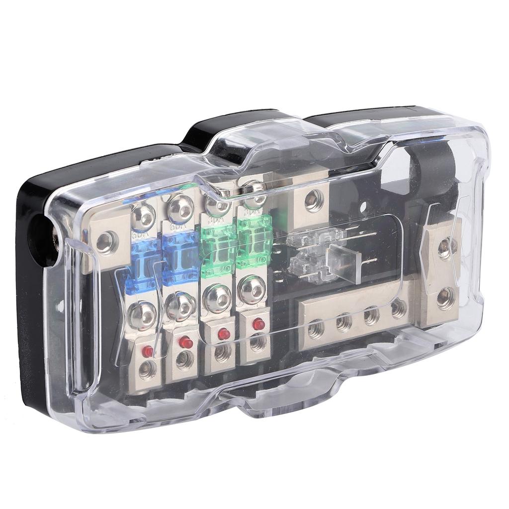 Fuse Box Car Audio Stereo MultiFunctional 4 Way Distribution Holder with LED for SUV ATV UTV