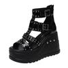 Fashion 10CM Wedges High Heels Height Increasing Peep Toe Shoes Heel Shoe Summer Gothic Buckle Platform Sandals Black Women Cool Boots