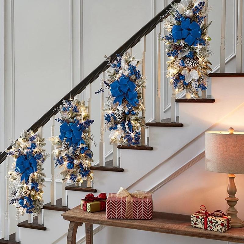 Christmas Swag, Stair Christmas Garland For Stairs, Door, Fireplace, Window, Outdoor Indoor Christmas Decor Easy Install Blue