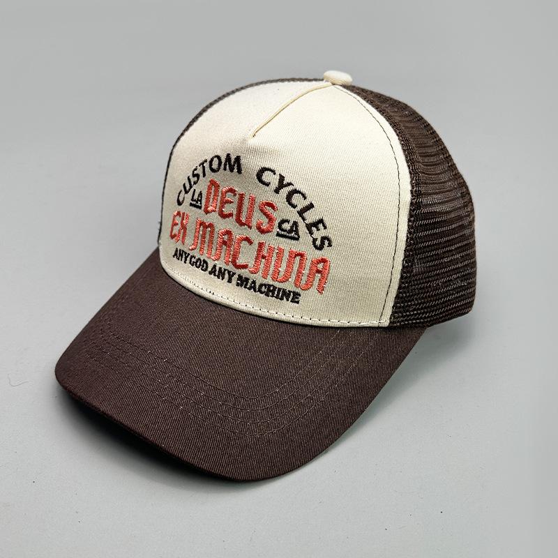 Frühling und Sommer Amerikanischer Retro-Druck Deus Buchstaben Baseballkappe Herren und Damen Street Trucker-Mütze Atmungsaktiv Sonnenschutz Outdoor