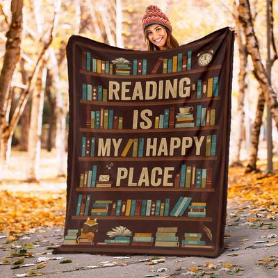 1pc Reading Happy Blanket for Sofa Bed Soft and Light Bedding Ideal for Picnics, Ultra-Soft All-Season Throw for Outdoor Travel - Christmas-c0803014