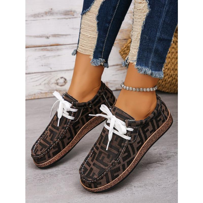 Plus Size Ethnic Style Lace-up Shoes Women's Low-top Letter Colorful Graffiti Canvas Flat Shoes