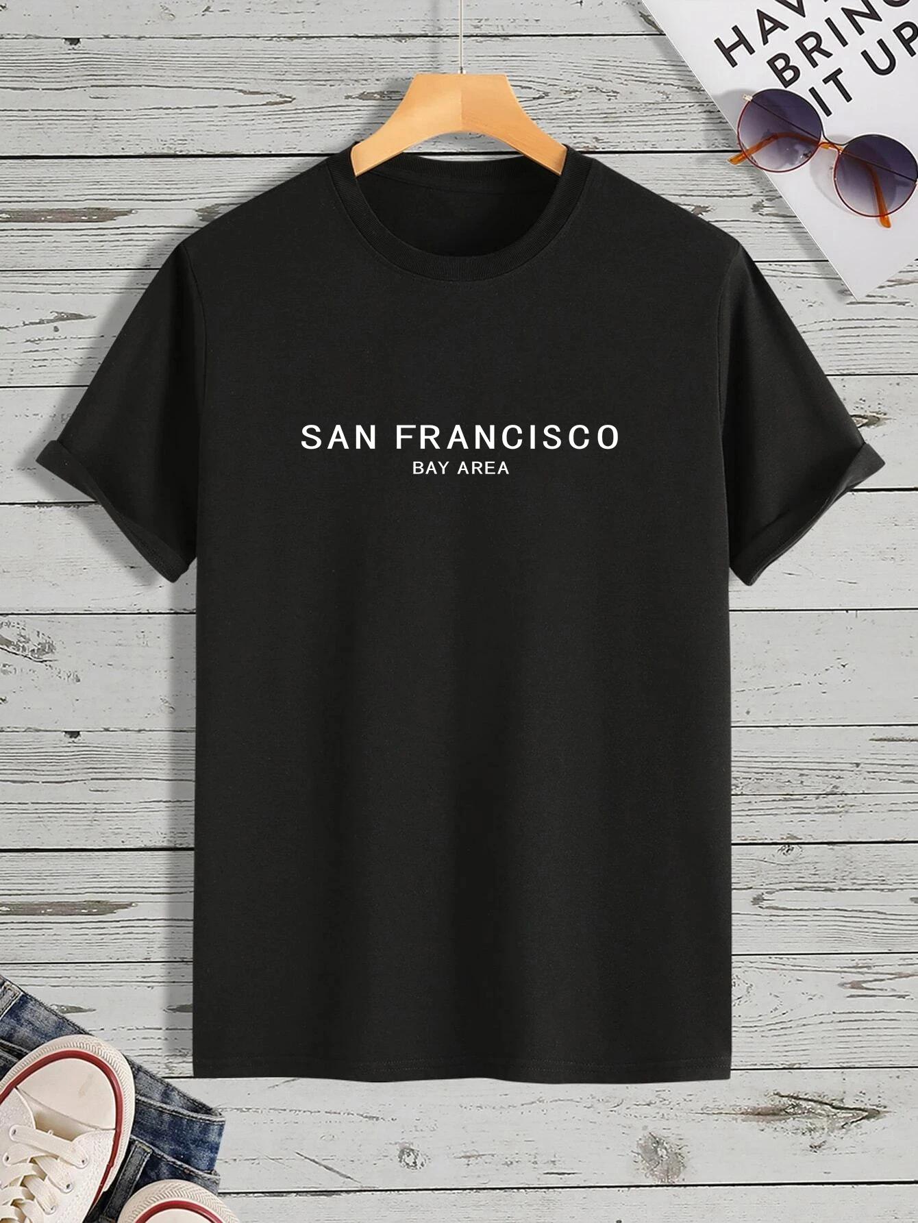 

San Francisco Bay Area Men s Casual Trendy Graphic Print Comfortable Crew Neck Short Sleeve T-shirts, Summer Oversized Loose Tee XXXXXL чёрный