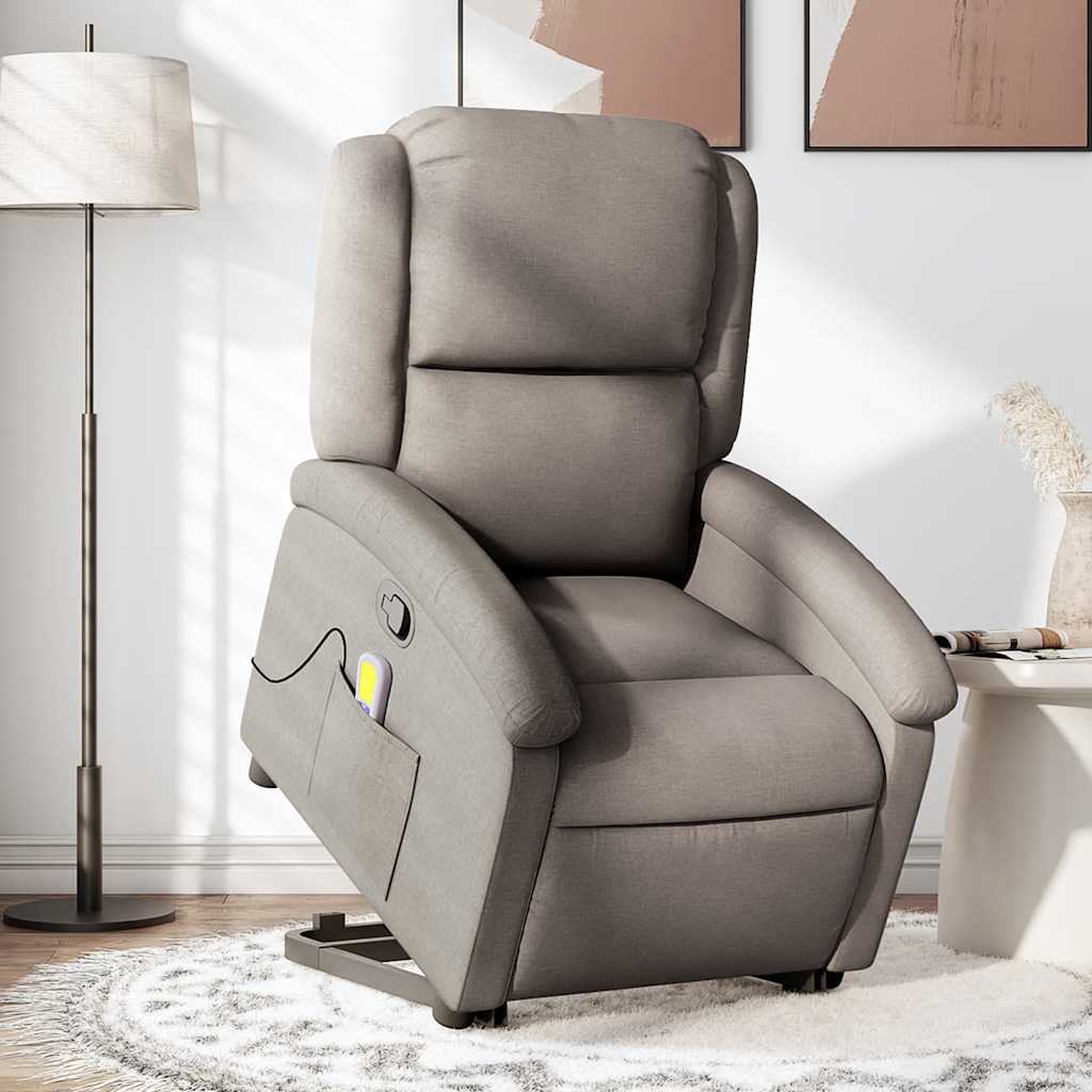 Massage Recliner with Rising Function Taupe Fabric
