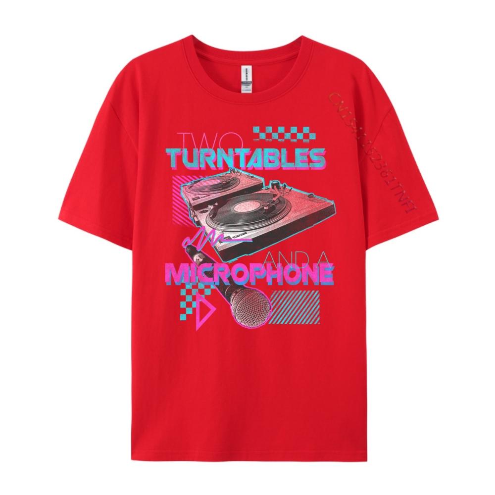 Old School Dj Two Turntables And Microphone 80 Vinyl Christian Tshirt Men Winter Luxury Brand Tee Shirt S