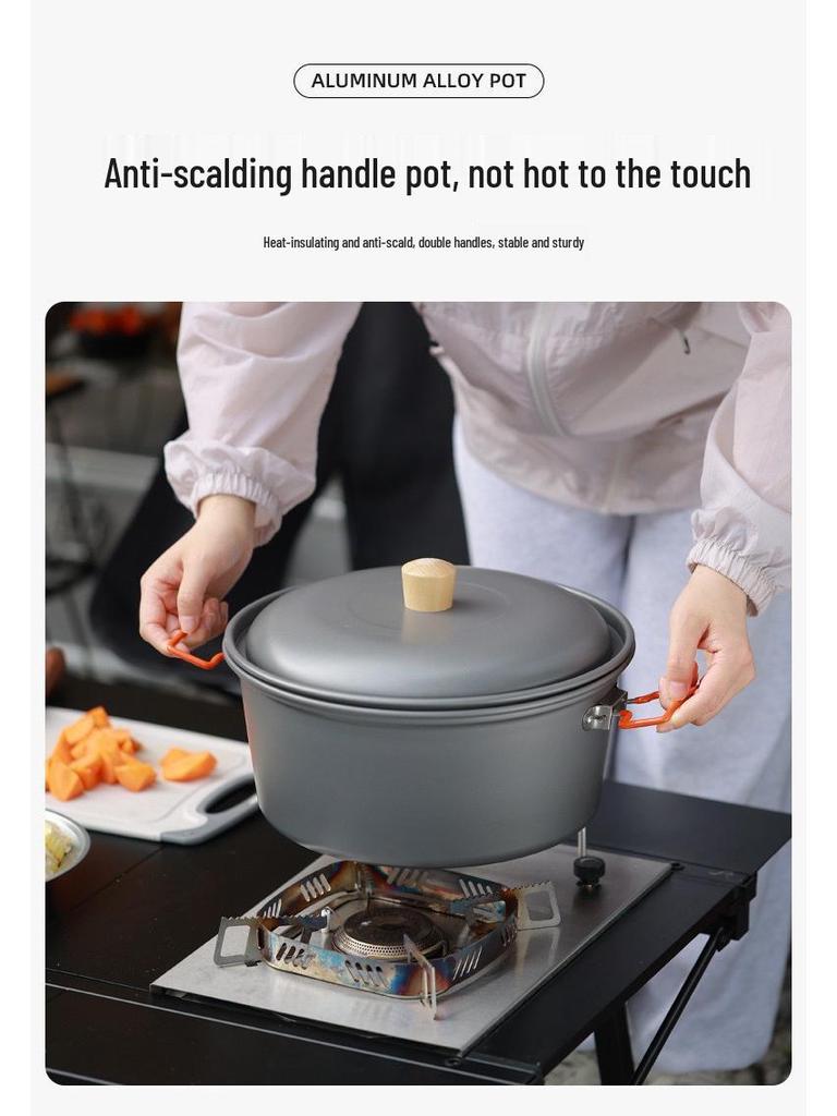 7.5L Aluminum Alloy Outdoor Steaming & Cooking Pot - Portable Dual-Use Camping Cookware