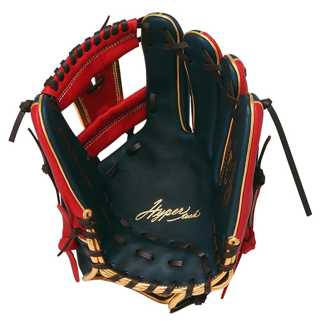 Rawlings HYPER TECH COLOR SYNC Zachte Honkbalhandschoen voor Werpers Infielders, GR6HTCN62, Marineblauw/Scharlakenrood, 11,25 inch, Rechtshandig