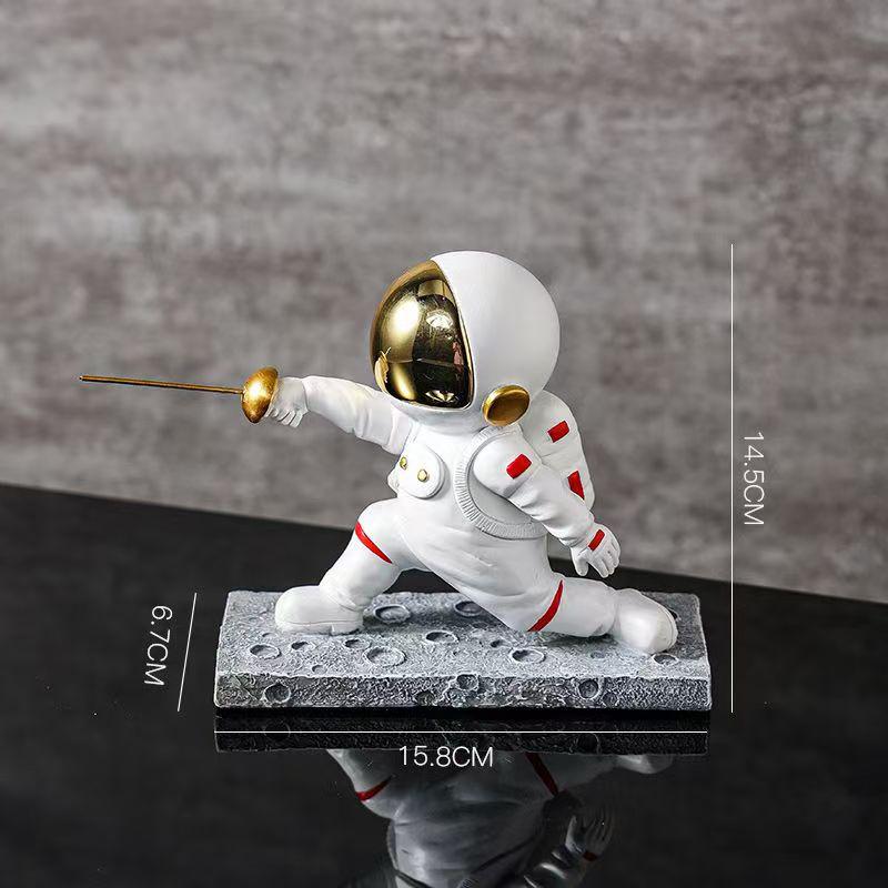 Resin Astronaut Figurine Statue Astronaut Fencing Figure Sculpture Desktop Tabletop Decor Spaceman Fencing Souvenir Present
