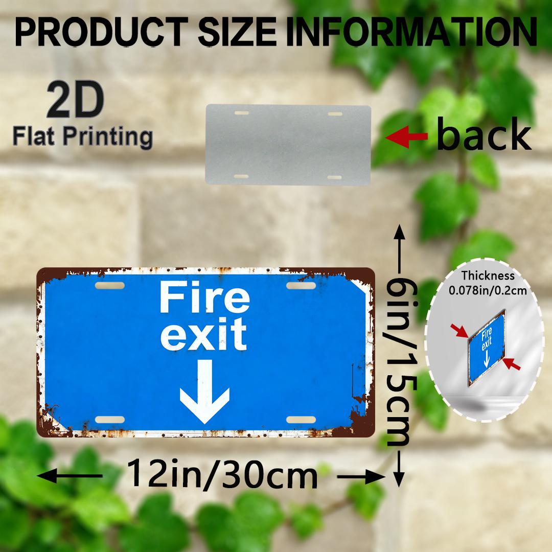 

D Flat Printing Vintage Distressed Fire exit Safety Sign Aluminum Tin Painting License Plate Style Industrial Safety Emerg 15x30cm(5.9x7.8inch)