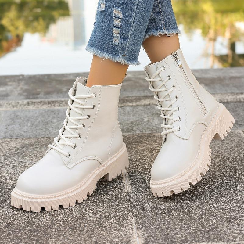 Ladies Shoes Ankle Women's Boots Fashion Side Zipper Office and Career New Lace-up Plus Size Round Toe Shoes for Women
