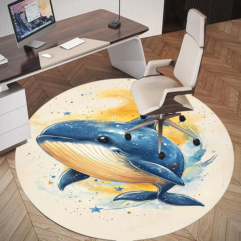 1pc Whale Starry Round Chair Mat Area Rug - Non-Slip, Floor Mat for Office, Bedroom, and Indoor Decor -1002115