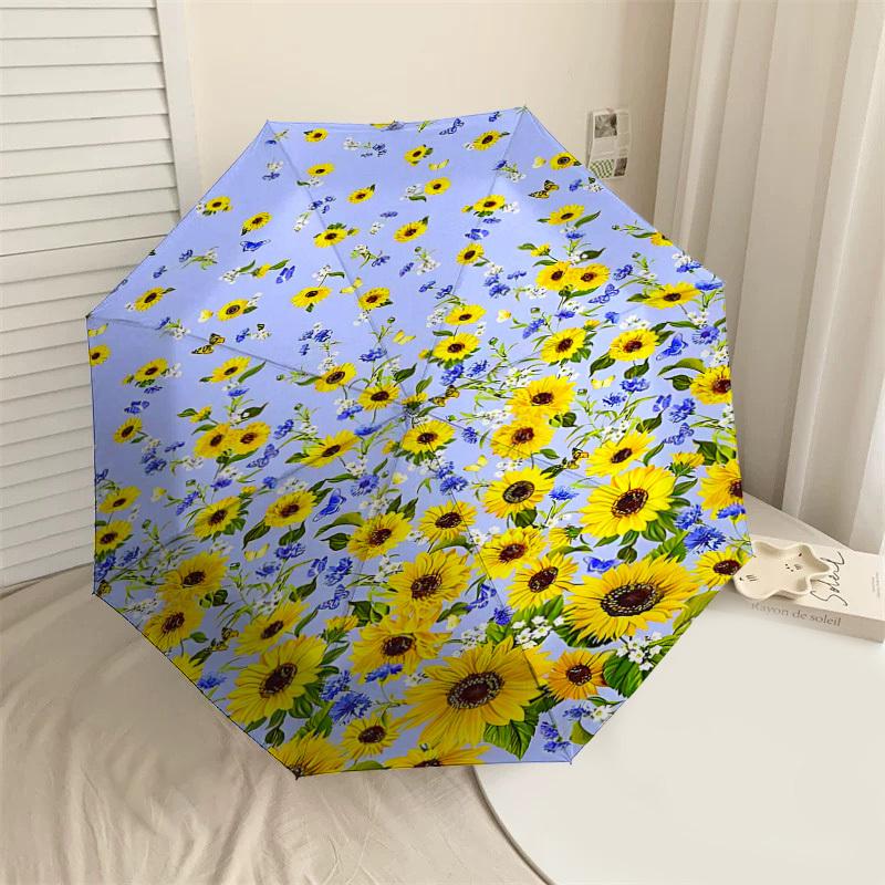 

1PC Sunflowers Flowers Umbrella-8-Rib Reinforced Portable Folding Travel Suitable for All Seasons Outdoor Daily Use -J0352