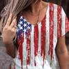 2022 Women's T-Shirts American Flag Print V-Neck Clothing Women's Fashion Tops Short Sleeves Sports T-Shirt Streetwear New Falls