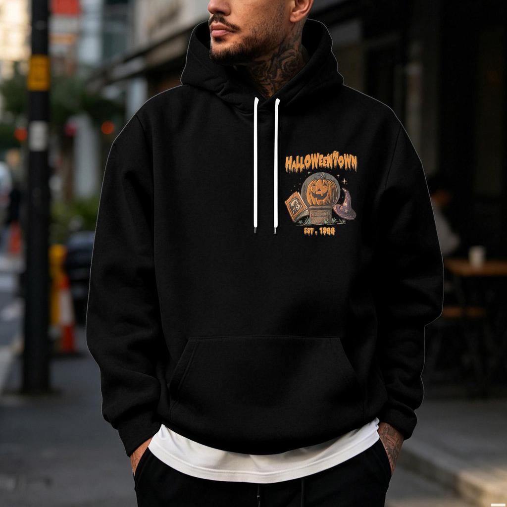 Men's Halloween Printed -Lined Pullover Hoodie for Casual Wear