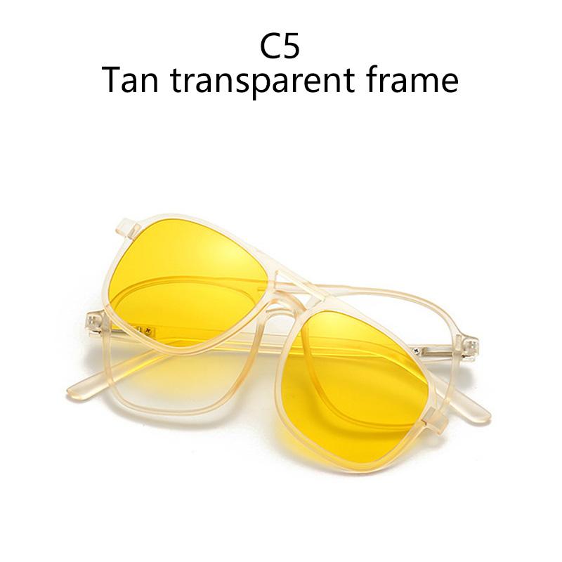 Transparent Frame Magnetic Clip 6 In 1 Sunglasses For Men Women Square Eyeglass Unisex