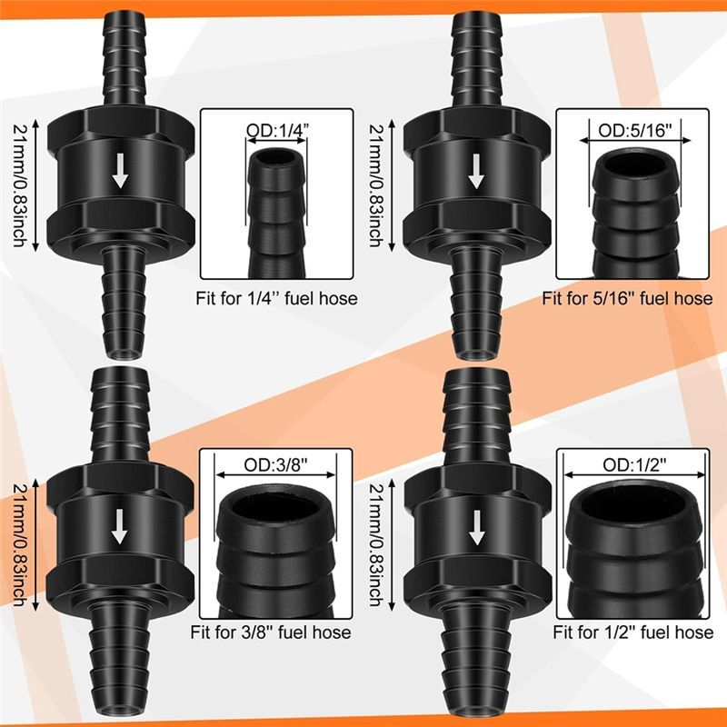 SXR-1/4 Inch 5/16 Inch 3/8 Inch 1/2 Inch Fuel Non-Return Inline One-Way Check Valve Suitable For (4 Pieces Black)