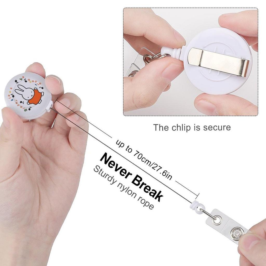 Miffy Rabbit Cute Small Animal Anime Hanging Name Tag Reel Reel Keychain Strong Metal Wire Stretchable Reel Strap Reel Clip for Employee ID Commuter