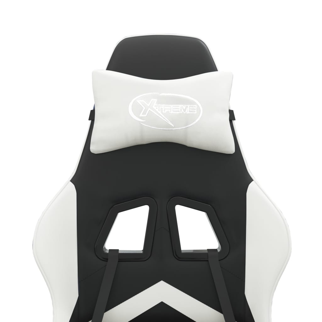 Gaming Chair Swivel Black and White PU Leather