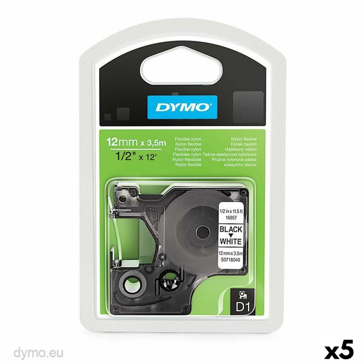 

Лента термопереноса Dymo 12 x 3,5 мм, черный, белый нейлон (5 единиц)