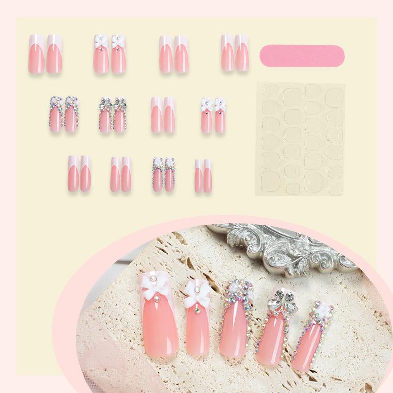 ins style, European and American cross-border nail patches, hand-worn nail bows, diamond-encrusted nail pads, removable fake nails