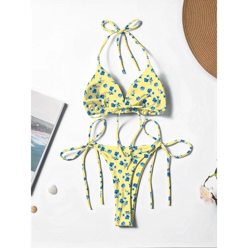 New Style Printed Fresh and Stylish Tie-Neck Sexy and Fashionable Women's Two-Piece Bikini Swimsuit