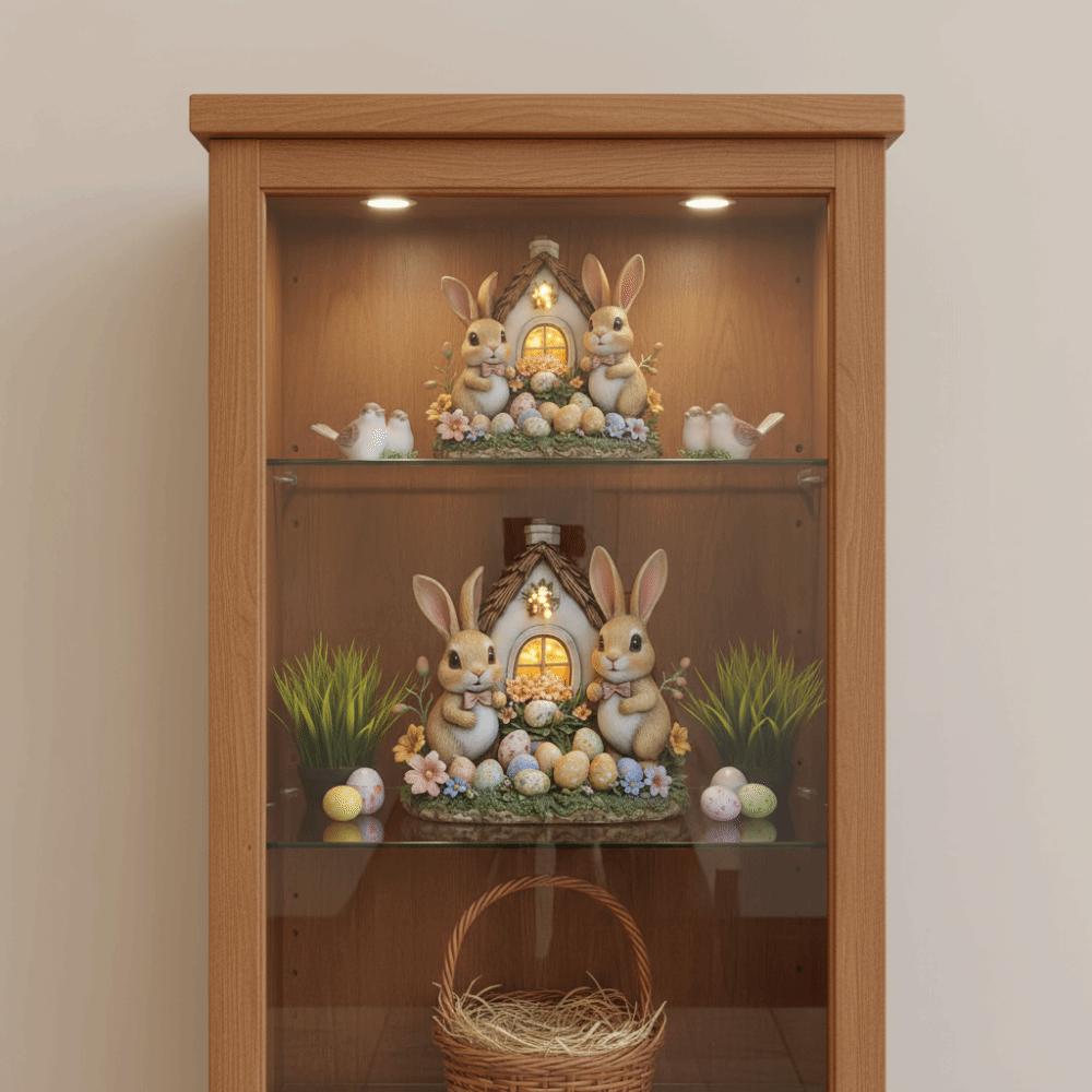 Easter Decor Easter Bunny Ornament 2D Flat Rabbit House Easter Party Desktop Ornament  Office Decor