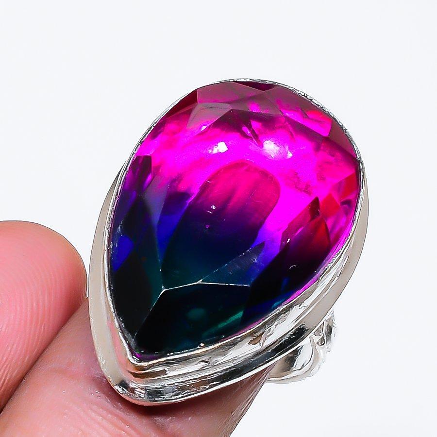 Natural Bi-Color Tourmaline 925 Sterling Silver Jewelry Ring Size 7.5 AR-18731