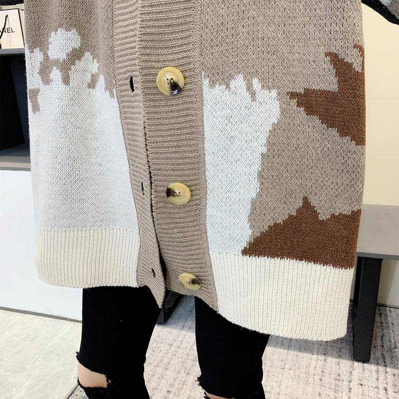 Fashion Loose Knitted Cardigan Printed Sweater Women's 2025 New V Neck Long Sleeve Casual Office Simple Spring and Autumn Coat Outside Clothing